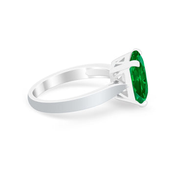Solitaire Wedding Ring Simulated Green Emerald CZ 925 Sterling Silver